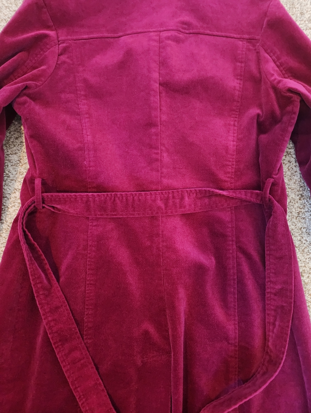 ⚡️ESPRIT VTG RARE 80'sMagenta Pink Velvet Long Trench Coat Y2K INDIE SLEAZE L💘 - Picture 7 of 10